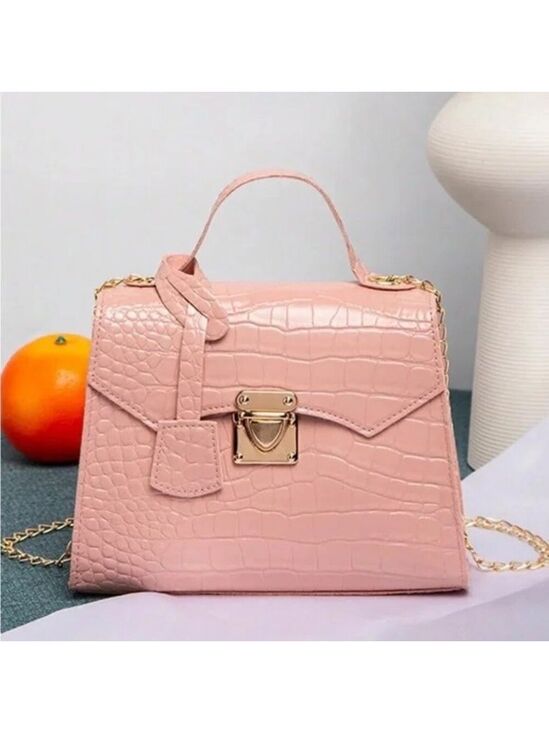 Handbags - Elegant Pink Crocodile-Embossed Handbag Petite